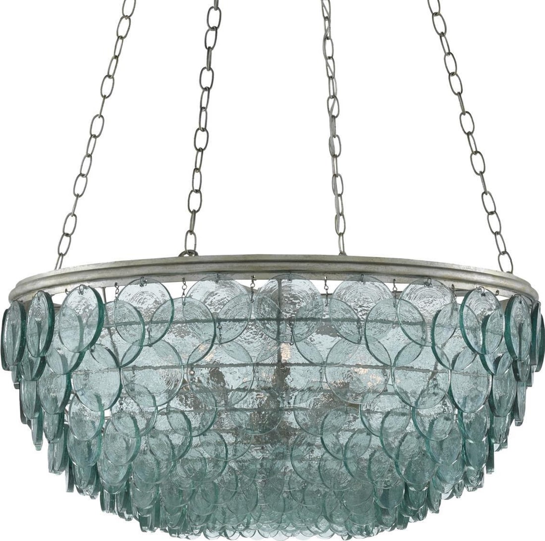 Currey Quoram Neo-Classical Chandelier Recycled Glass Silver Leaf 8 Bulbs: Currey Quoram Neo-Classical Chandelier Recycled Glass Silver Leaf 8 Bulbs Introducing the Eco-Conscious Neo-Classical Quoram Lighting, a stunning chandelier that blends elegance with sustainability. T