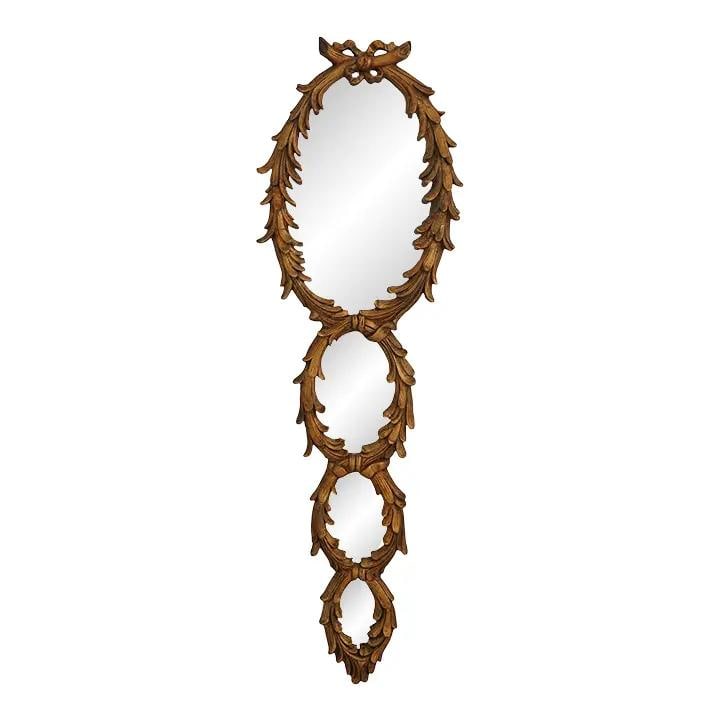 Elegant French Style Gold Gilt Wall Mirror 52" Tall: Elegant French Style Gold Gilt Wall Mirror 52" Tall This exquisite tall wall mirror showcases a stunning French style with fine carved details, featuring beautiful acanthus leaves in a gold gilt finis