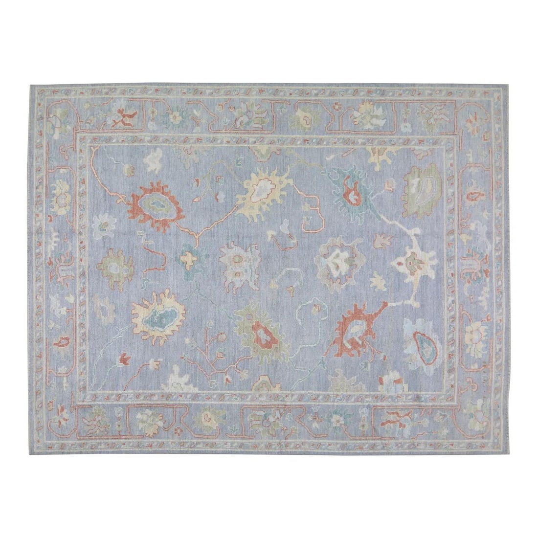 Slate Gray Wool Oushak Area Rug Hand Knotted 8'x9'10": Slate Gray Wool Oushak Area Rug Hand Knotted 8'x9'10" This Turkish Oushak rug is hand-knotted from wool using traditional techniques, offering a blend of timeless craftsmanship and modern design. The 
