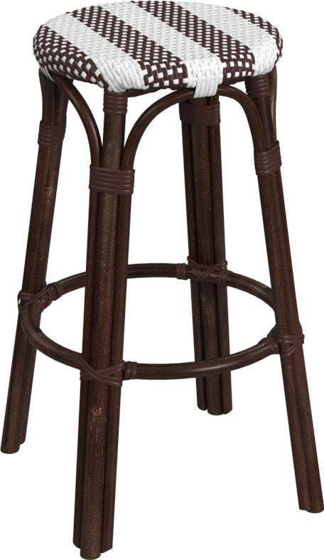 Butler Tobias Coastal Style Rattan Bar Stool Dark Brown 30H: Butler Tobias Coastal Style Rattan Bar Stool Dark Brown 30H Enhance your coastal decor with the Elegant Tobias Rattan Bar Stool. Featuring a stylish dark brown rattan frame, this bar stool is designed