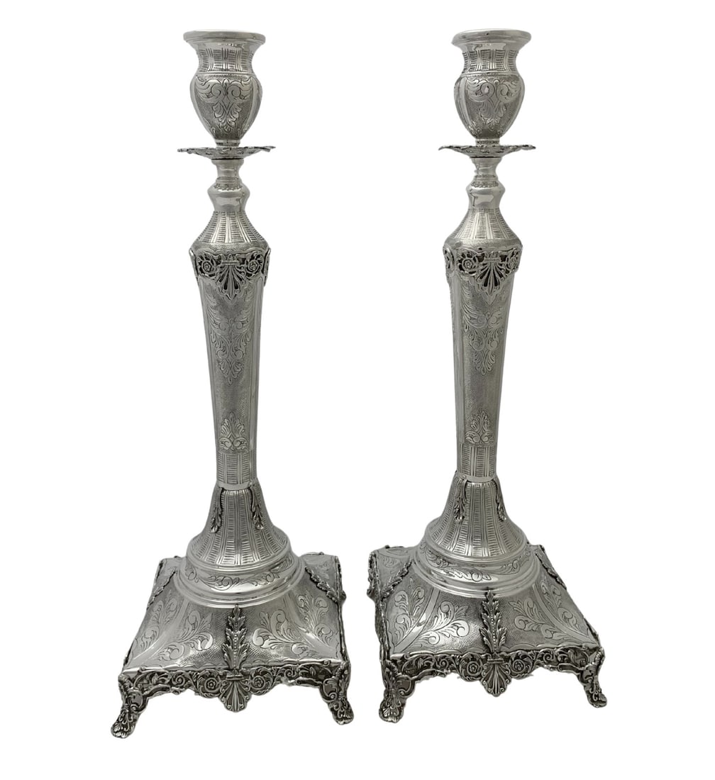Handmade 925 Sterling Silver Leaf Applique Candlesticks 18 Inches: Handmade 925 Sterling Silver Leaf Applique Candlesticks 18 Inches Elevate your home decor with these exquisite handmade candlesticks crafted from fine 925 sterling silver. Each piece features intricat