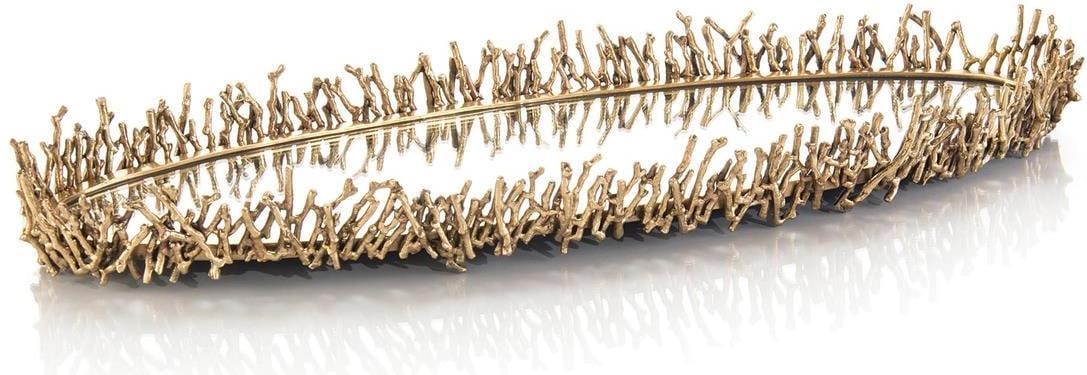 John-Richard Elegant Mirrored Plateau with Brass Twigs 30 x 10.5: John-Richard Elegant Mirrored Plateau with Brass Twigs 30 x 10.5 Enhance your decor with this elegant mirrored plateau, featuring exquisite hand-cast brass twigs. This unique item combines functionali