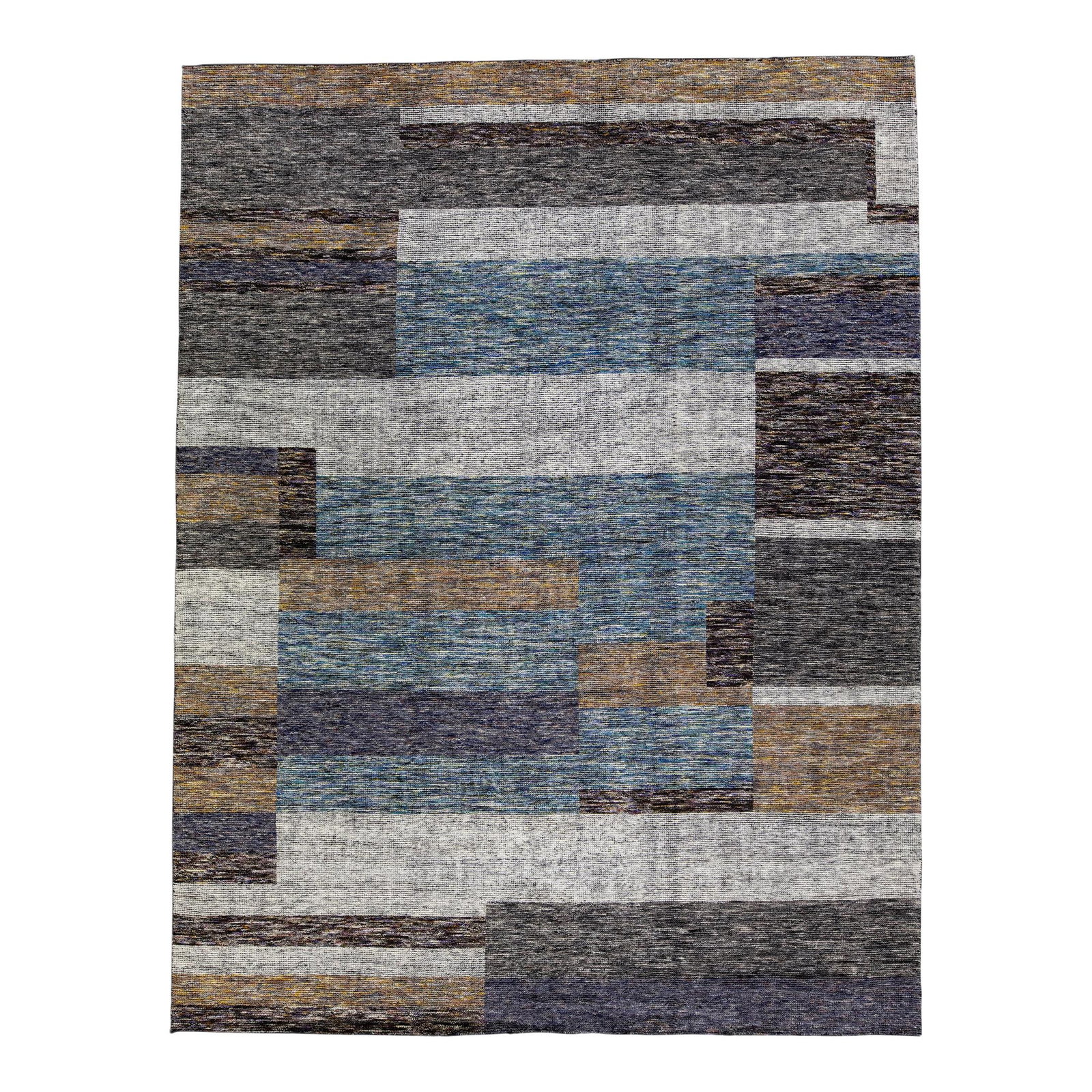 Handmade Safi Collection Abstract Wool Rug 9'2 x 11'11: Handmade Safi Collection Abstract Wool Rug 9'2 x 11'11 Introducing a stunning handmade wool rug from the Safi Collection, featuring a modern abstract design in earthy tones. This elegant piece showcas