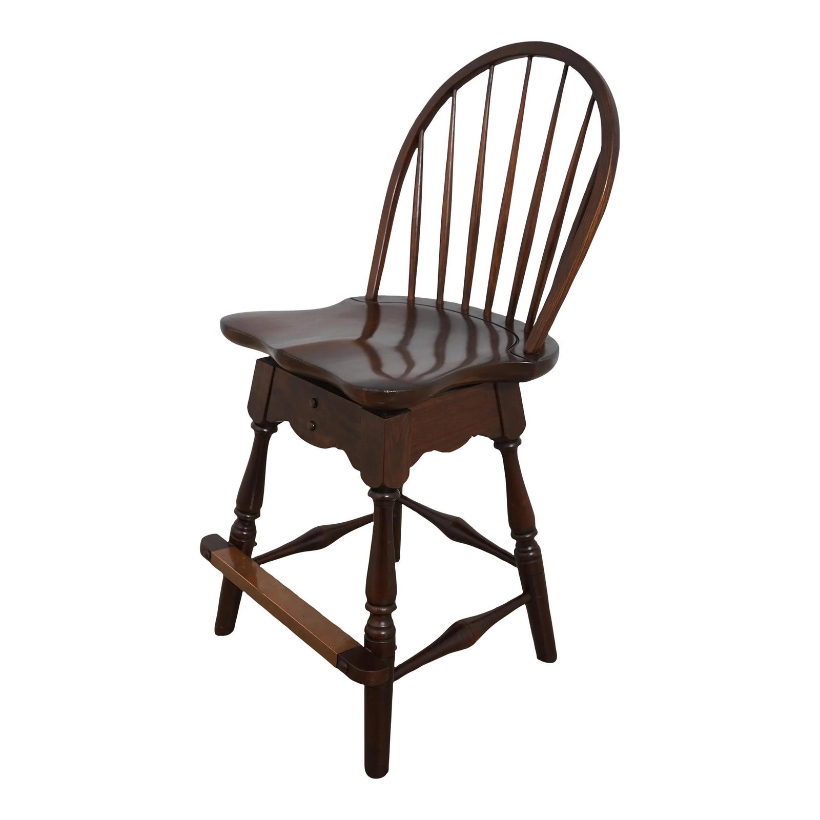 Frederick Duckloe Cherry Windsor Style Swivel High Chair: Frederick Duckloe Cherry Windsor Style Swivel High Chair This elegant Windsor Style Cherry Swivel High Chair by Frederick Duckloe is a timeless addition to any space. Crafted from solid cherry wood, i