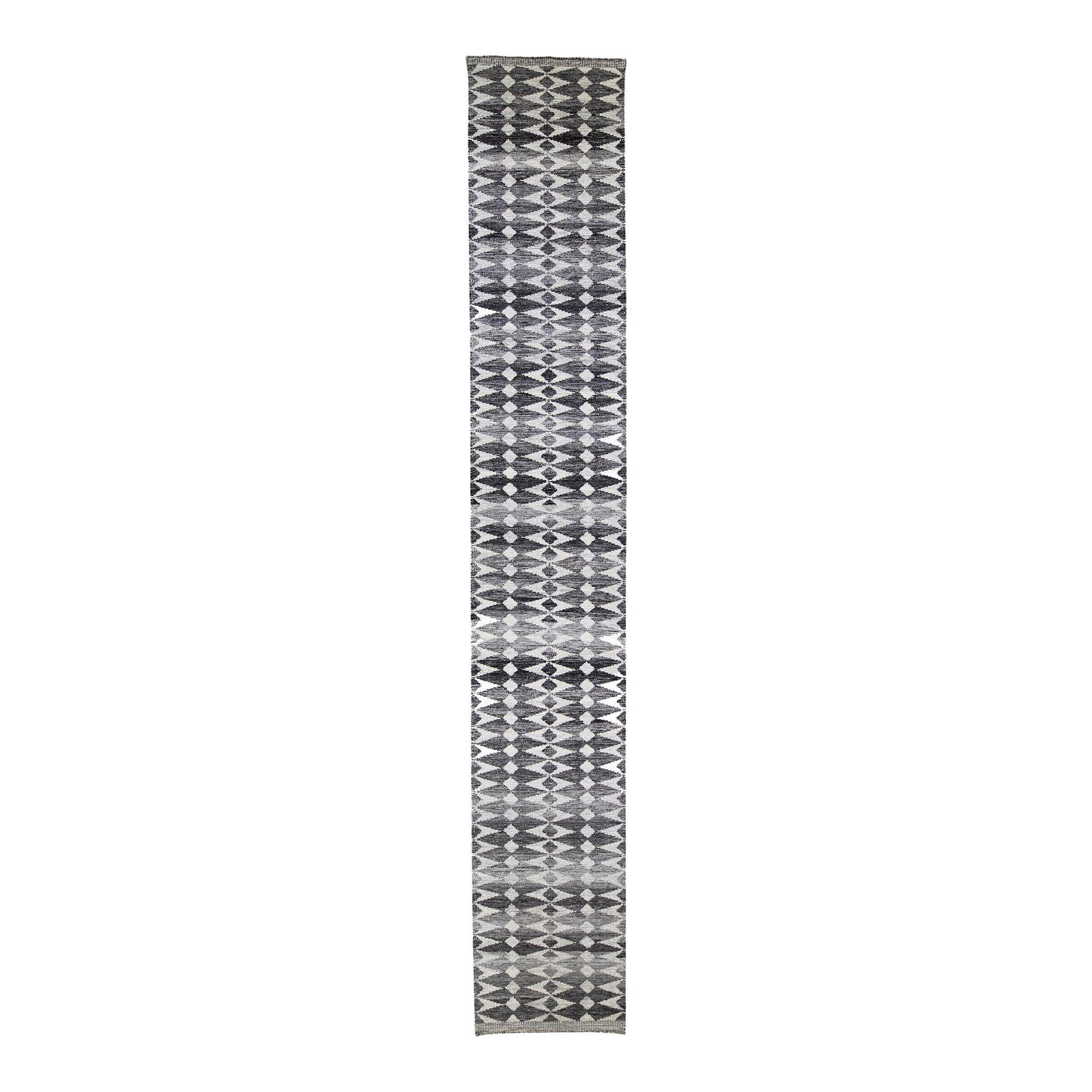 Handmade Gray Wool Runner Modern Swedish Style Abstract Design 3'2" x 20': Handmade Gray Wool Runner Modern Swedish Style Abstract Design 3'2" x 20' Enhance your space with this stunning modern Swedish-style handmade wool runner. The rug features a sophisticated gray field a