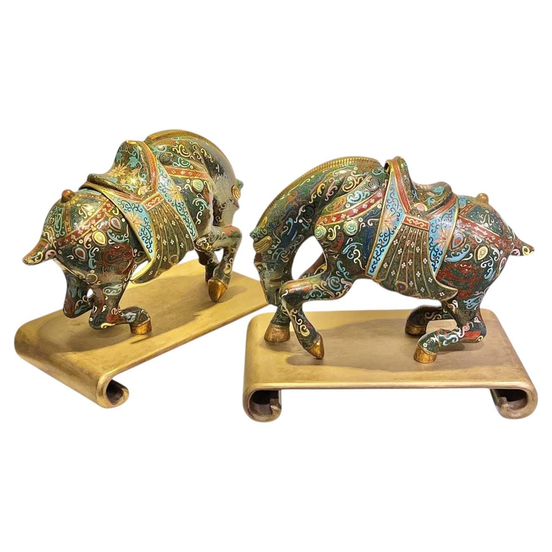 Set of Two Chinese Cloisonne Horse Shaped Enameled Metal Censers (1 of 17)