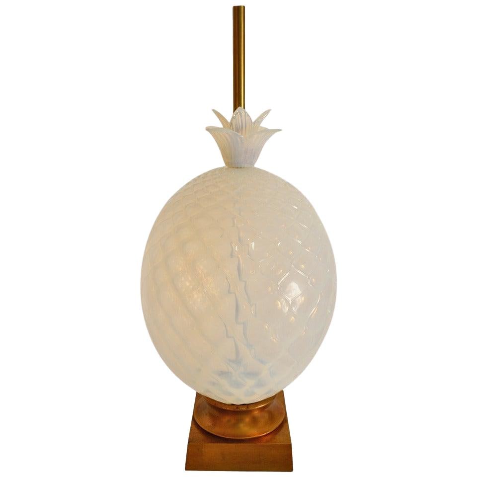 Large Murano Pineapple Lamp Marbro Seguso Design Opaline Brass Base: Large Murano Pineapple Lamp Marbro Seguso Design Opaline Brass Base Illuminate your space with this striking Large Murano Pineapple Lamp, featuring a beautiful quilted opaline surface and an elegant t