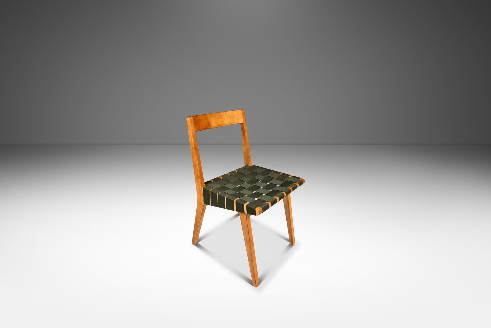 Jens Risom Mid-Century Modern Model 666 Side Chair Birch Green Strapping Knoll 1950s: Jens Risom Mid-Century Modern Model 666 Side Chair Birch Green Strapping Knoll 1950s Presenting the iconic Mid-Century Modern Model 666 Side Chair, designed by Jens Risom for Knoll, originating from t