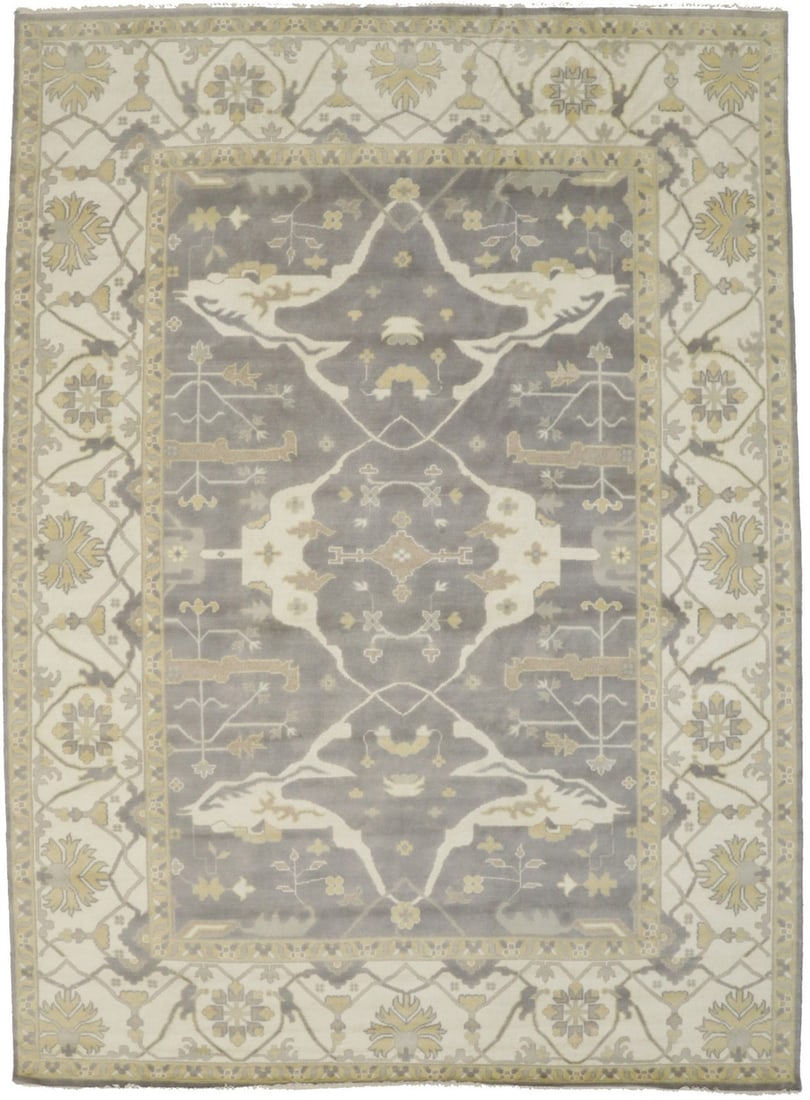 Hand-Knotted Wool Oushak Rug 10'2 x 14' Floral Pastel Brown Handmade Carpet (1 of 15)