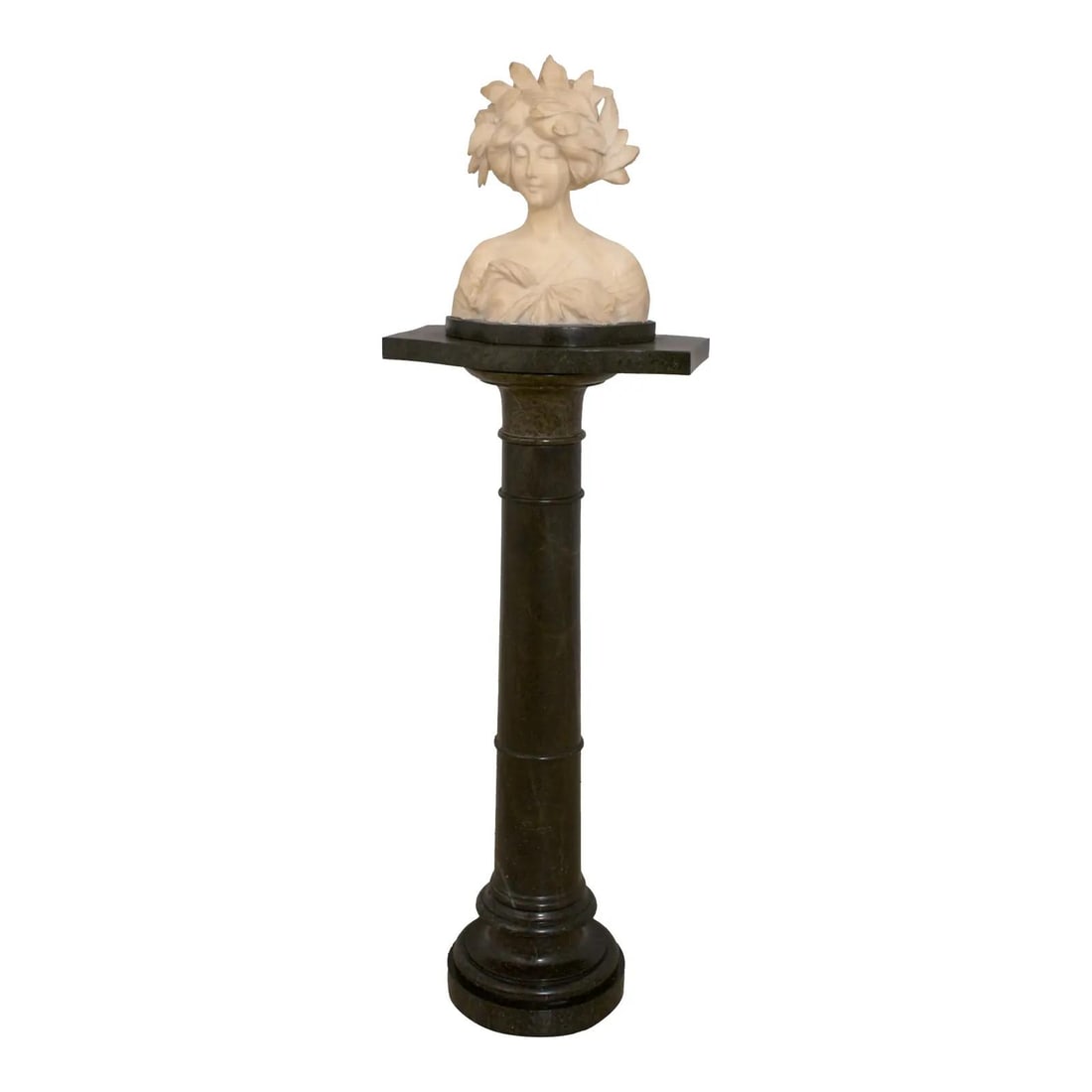 Antique Adolfo Cipriani Marble Bust of Daphne Art Nouveau 58in: Antique Adolfo Cipriani Marble Bust of Daphne Art Nouveau 58in This exquisite antique bust of Daphne, crafted by Adolfo Cipriani, dates back to the late 19th century (circa 1880-1900) and showcases th
