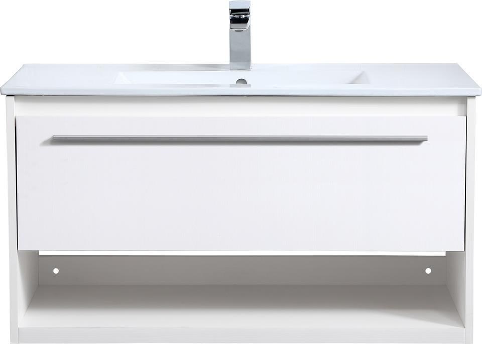 Elegant Lighting White Floating Vanity Transitional Style MDF: Elegant Lighting White Floating Vanity Transitional Style MDF This stylish floating vanity offers a modern touch to your bathroom decor. Featuring a sleek brushed nickel finish, it is designed in a tr