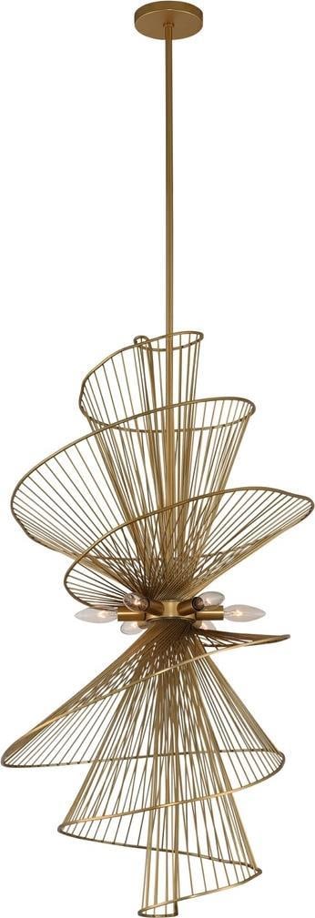 Kalco Aurora 6-Light Foyer Chandelier Nordic Brass Finish: Kalco Aurora 6-Light Foyer Chandelier Nordic Brass Finish Illuminate your space with the Aurora Foyer Chandelier, featuring an elegant Nordic Brass finish. This stunning light fixture is designed for 