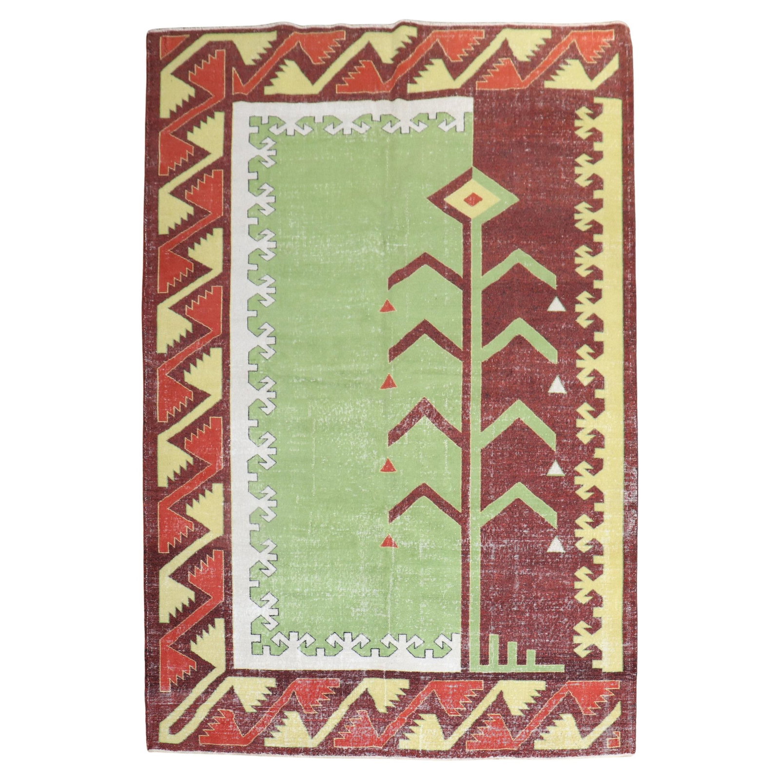 Unique Zeki Muren Hand-Knotted Turkish Rug Mid-Century Modern Wool 6'9 x 9'6: Unique Zeki Muren Hand-Knotted Turkish Rug Mid-Century Modern Wool 6'9 x 9'6 Discover the unique charm of this one-of-a-kind hand-woven Turkish rug, attributed to the renowned musician Zeki Muren. Mea