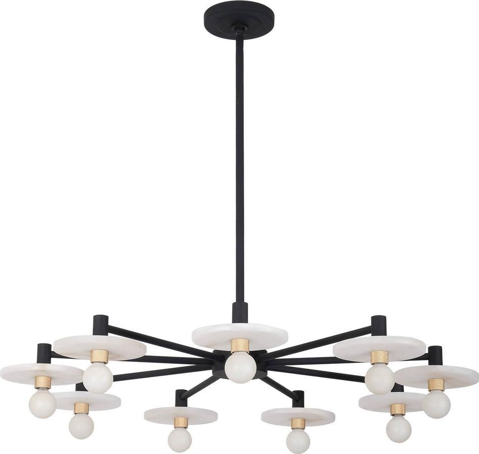Kalco Discus Pendant Light Matte Black Steel Alabaster 9 Bulb Dimmable: Kalco Discus Pendant Light Matte Black Steel Alabaster 9 Bulb Dimmable Elevate your interior with this stunning contemporary pendant light featuring a sleek design crafted from glass and steel. This l