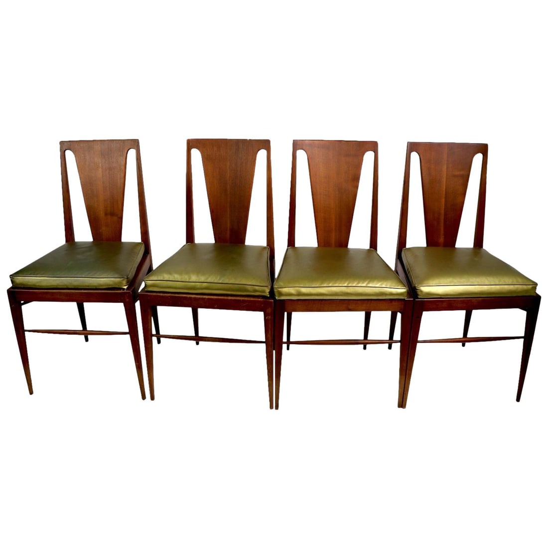 Harvey Probber Set of 4 Mid-Century Modern Walnut Dining Chairs: Harvey Probber Set of 4 Mid-Century Modern Walnut Dining Chairs This stylish set of four Mid-Century Modern dining chairs, attributed to Harvey Probber, features a solid walnut construction complement