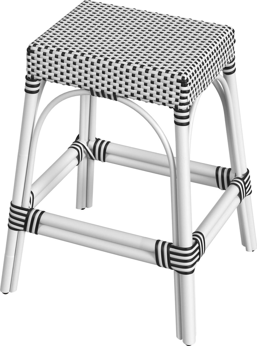 Butler Modern Coastal Rattan Kitchen Stool White Finish 24.5H (1 of 6)