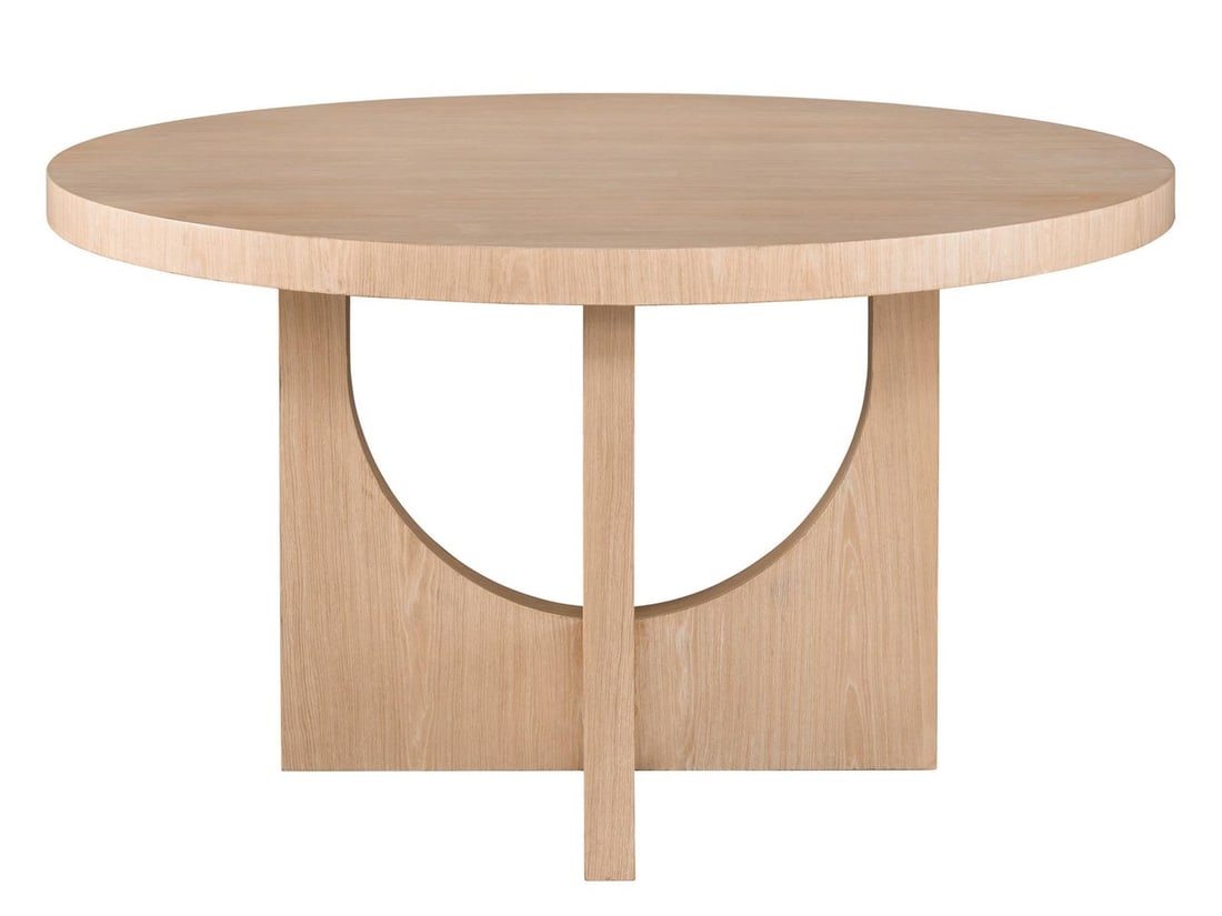 Universal Nomad Round White Oak Dining Table 30H 54W 54D: Universal Nomad Round White Oak Dining Table 30H 54W 54D Elevate your dining experience with this versatile round dining table from the Nomad Collection. Crafted from durable white oak, it offers a st