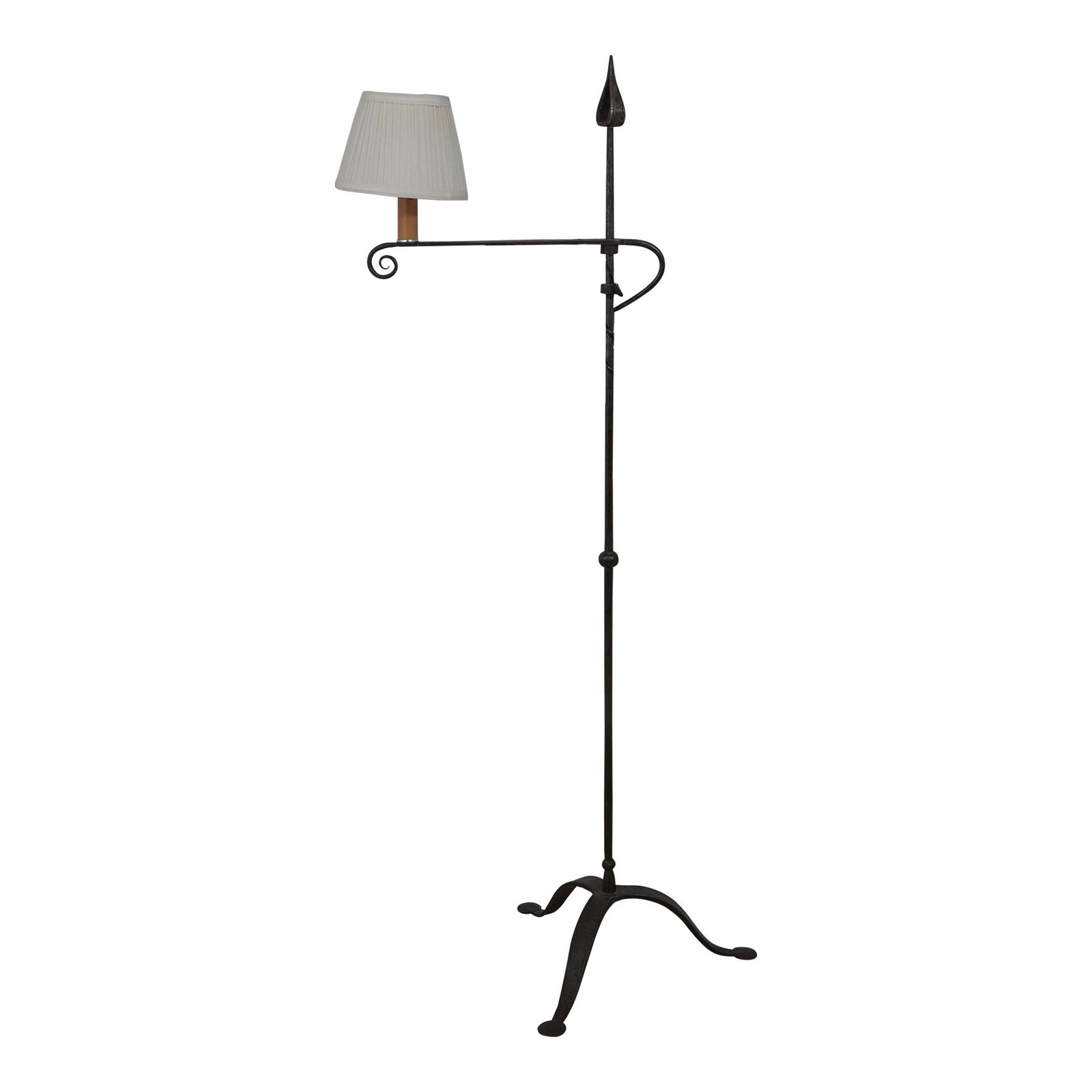 J.G. Rempp Adjustable Height Hand Wrought Iron Candelabra Floor Lamp: J.G. Rempp Adjustable Height Hand Wrought Iron Candelabra Floor Lamp This exquisite Early American hand-wrought iron adjustable candelabra floor lamp by J.G. Rempp showcases high-quality craftsmanship