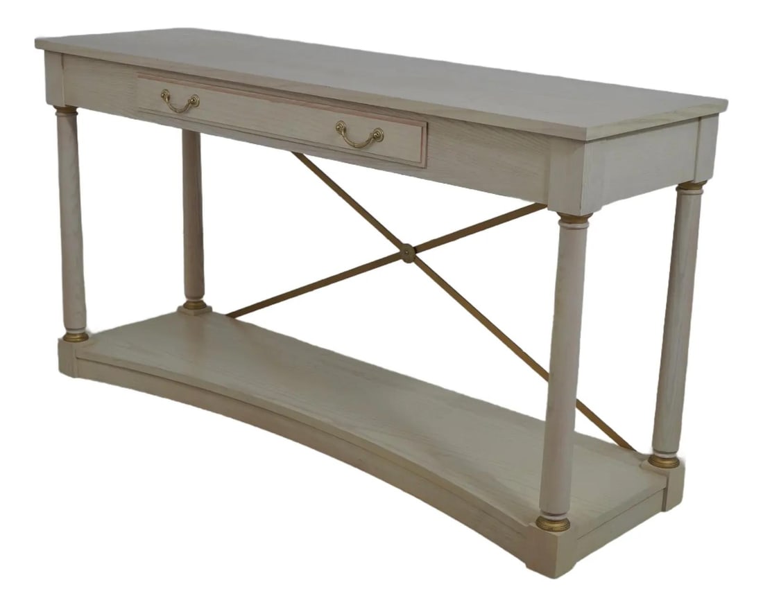 Ethan Allen Modern Empire Sofa Table White Wash Finish: Ethan Allen Modern Empire Sofa Table White Wash Finish Discover the elegance of the Ethan Allen Modern White Wash Finish Empire Sofa Table. Crafted with quality construction, this beautiful piece feat