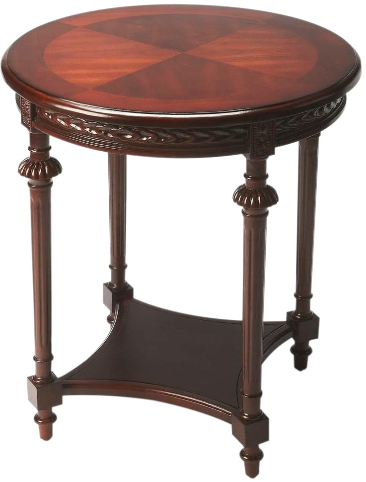 Butler Hand-Carved Side Table Brown Cherry Finish: Butler Hand-Carved Side Table Brown Cherry Finish This hand-carved vintage style side table embodies a classic charm that fits perfectly in any formal setting. Crafted from cherry veneer and rubberwoo
