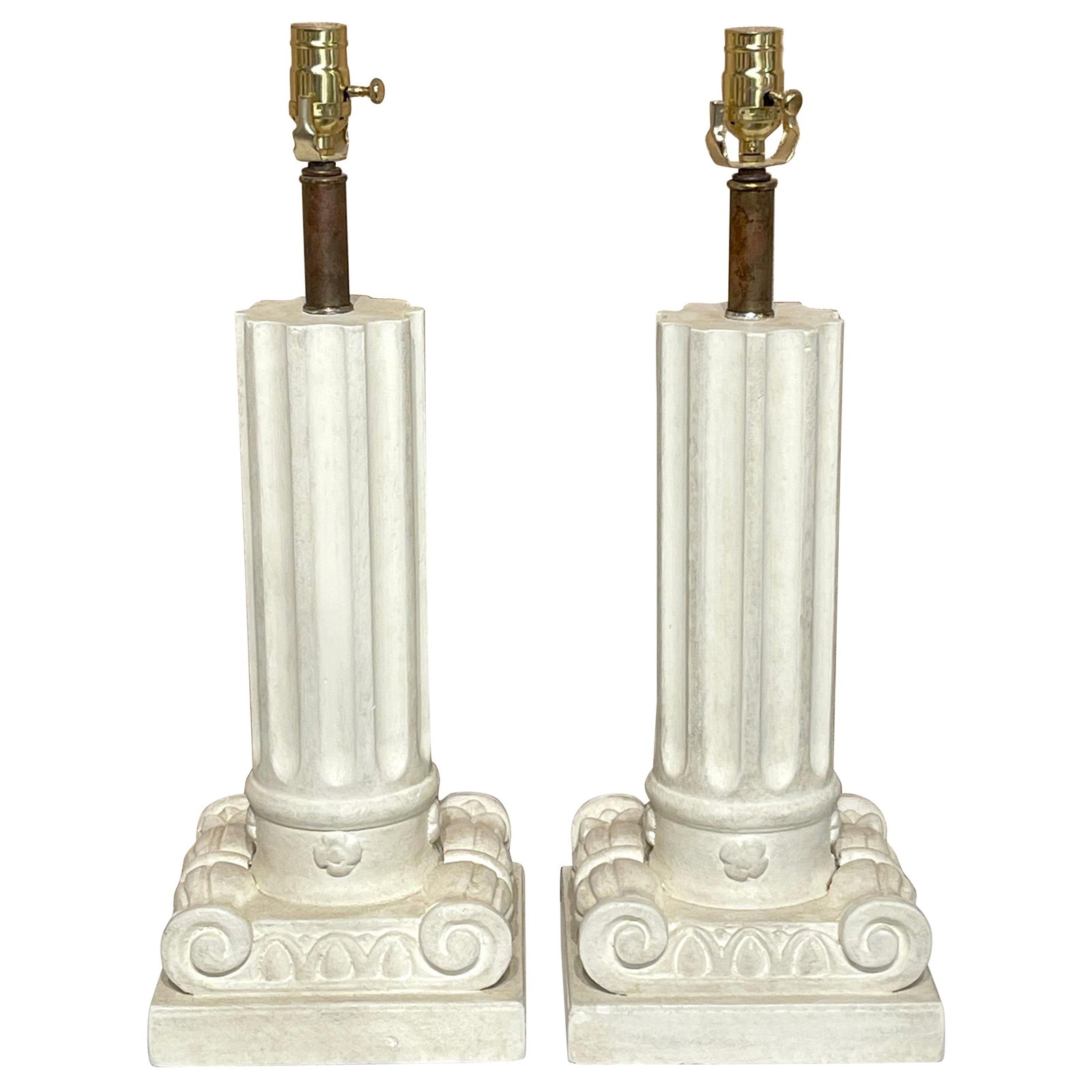 Set of 2 French Modern Inverted Column Lamps in Serge Roche Style: Set of 2 French Modern Inverted Column Lamps in Serge Roche Style Enhance your interior with this exquisite pair of French Modern lamps, inspired by the renowned mid-century designer Serge Roche. Thes