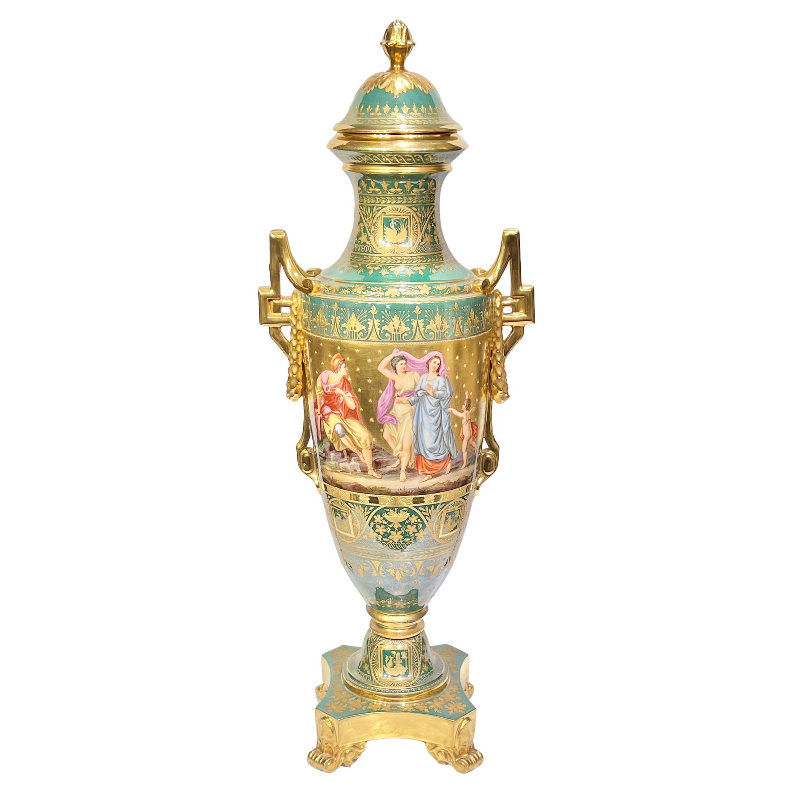 Neoclassical Porcelain Vase Depicting Telemachus and Nymphs Royal Vienna c1900: Neoclassical Porcelain Vase Depicting Telemachus and Nymphs Royal Vienna c1900 This large Royal Vienna porcelain vase from the late 19th century features a neoclassical design, finely gilt and hand-pa