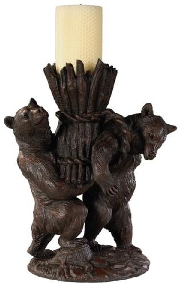Charming Helping Bears Candle Holder Lodge Style Resin Ebony Finish: Charming Helping Bears Candle Holder Lodge Style Resin Ebony Finish This item is made at time of order. Please allow 42 to 70 days for production. Illuminate your space with this exquisite Helping Bea