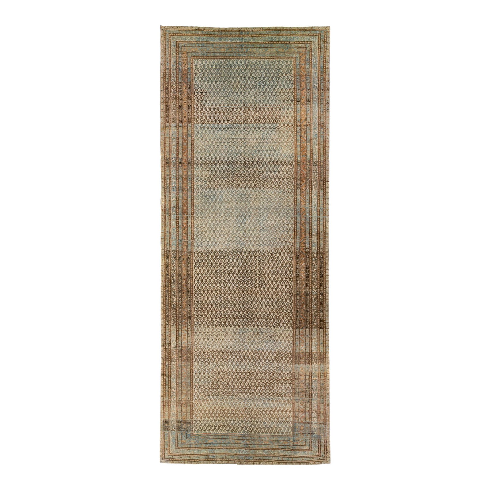 Antique Persian Malayer Gallery Wool Rug 7'4 x 19 Floral Design: Antique Persian Malayer Gallery Wool Rug 7'4 x 19 Floral Design This exquisite antique Malayer rug showcases a stunning hand-knotted design crafted from high-quality wool. The rug features a soft beig