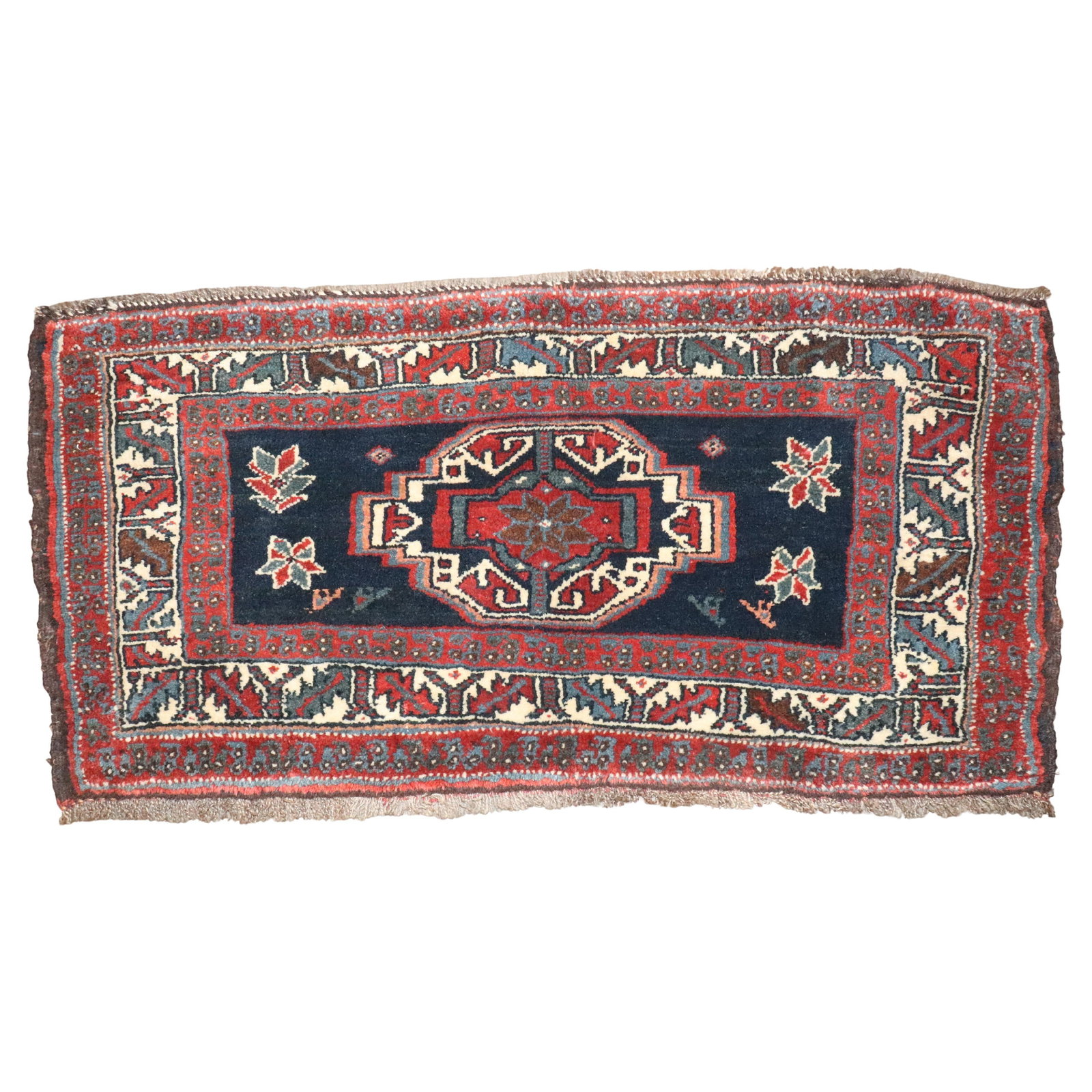 Zabihi Collection Navy Blue Antique Persian Veramin Mini Rug 19x37: Zabihi Collection Navy Blue Antique Persian Veramin Mini Rug 19x37 Discover the timeless beauty of this Zabihi Collection Navy Antique Persian Veramin Mini Rug. Crafted from high-quality wool and hand