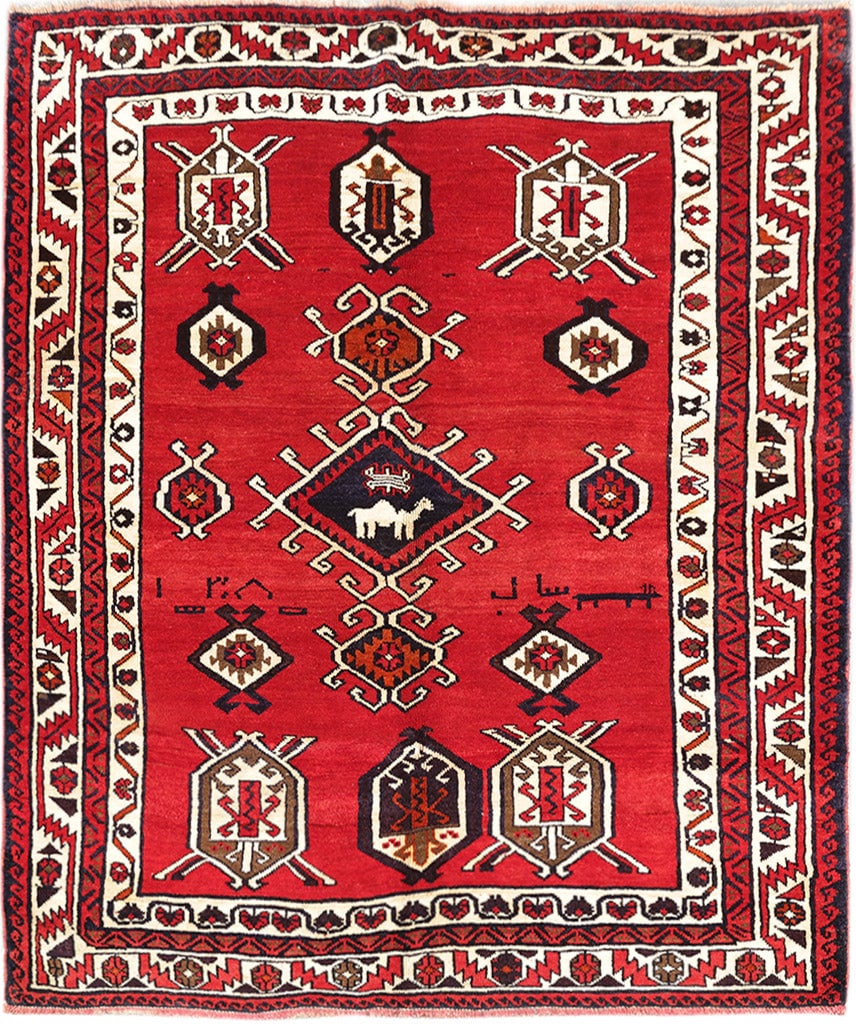 Handcrafted 5.7 x 6.8 Persian Hamadan Squarish Rug Red Wool: Handcrafted 5.7 x 6.8 Persian Hamadan Squarish Rug Red Wool Free continental US Shipping Introducing a stunning 5.7 x 6.8 Persian Hamadan Squarish Rug, handcrafted by skilled Persian artisans. This ex