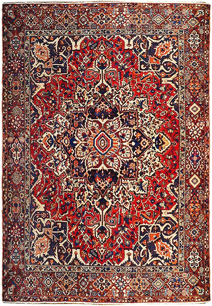 10'2" x 12'7" Red Semi Antique Hand Knotted Persian Bakhtiari Rug: 10'2" x 12'7" Red Semi Antique Hand Knotted Persian Bakhtiari Rug Free continental US Shipping This exquisite 10' 2" x 12' 7" Red Semi Antique Hand Knotted Persian Bakhtiari Rug is a true testament to