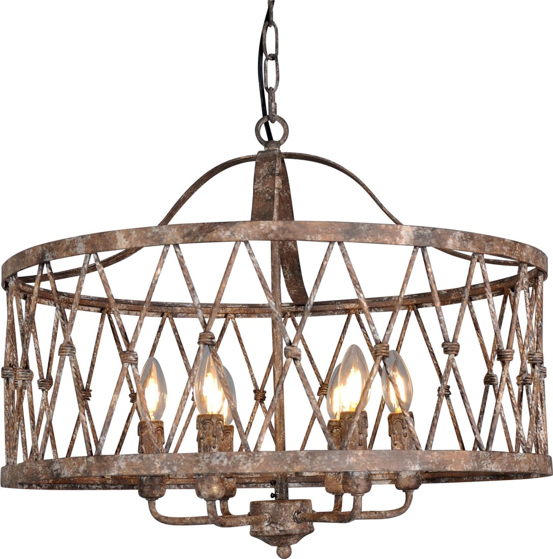 Aida Collection Rustic Iron Bowl Chandelier with Six Glass Lights: Aida Collection Rustic Iron Bowl Chandelier with Six Glass Lights This un-used French country style chandelier features a bowl design with six candelabra lights. Crafted from brass and iron, it showca