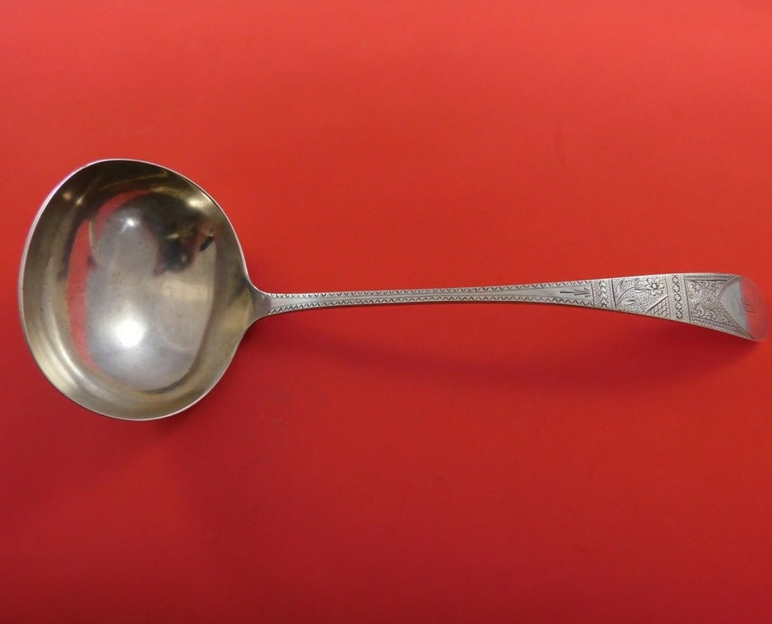 N.G. Wood & Son Sterling Silver Bright-Cut Soup Ladle 10 5/8" Monogrammed: N.G. Wood & Son Sterling Silver Bright-Cut Soup Ladle 10 5/8" Monogrammed This exquisite soup ladle by N.G. Wood & Son is crafted from high-quality sterling silver, ensuring both durability and elegan