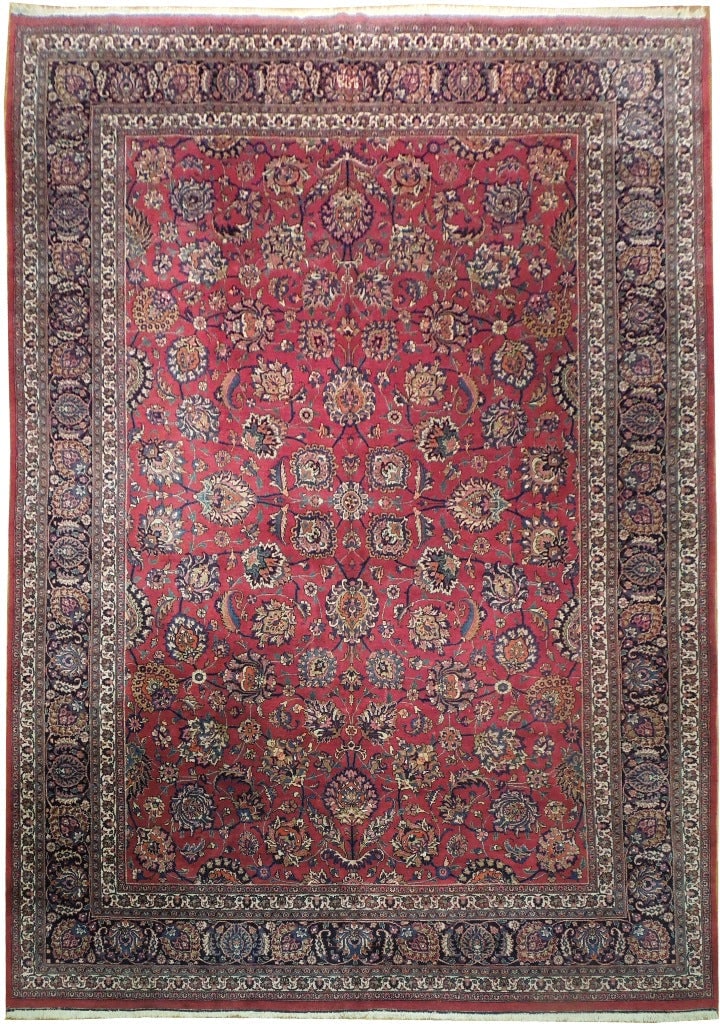 Handcrafted 11'3 x 15'10 Burgundy Persian Mashad Area Rug All-Over Pattern (1 of 6)
