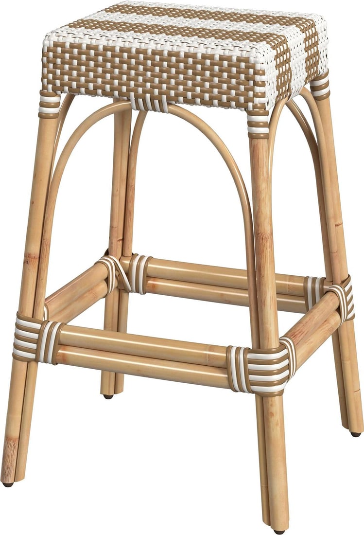 Butler Coastal Style Rattan Bar Stool Natural Finish: Butler Coastal Style Rattan Bar Stool Natural Finish Enhance your living space with the Elegant Tobias Rattan Stool, a perfect blend of style and functionality. This barstool features a natural rattan