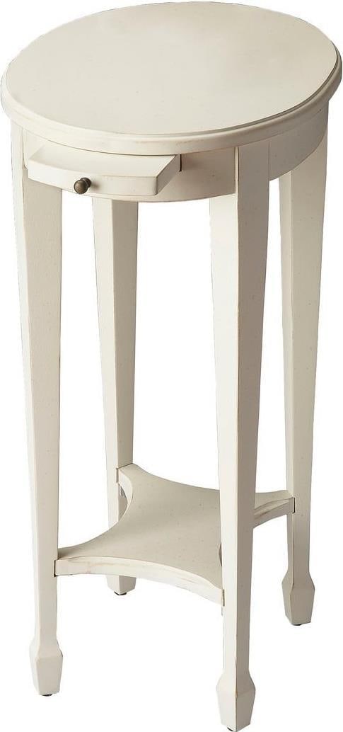 Butler Arielle Cottage White Oval Side Table Transitional Style: Butler Arielle Cottage White Oval Side Table Transitional Style Introducing the Transitional Oval Side Table, a stylish addition to your home decor. This exquisite piece is crafted with a blend of bir
