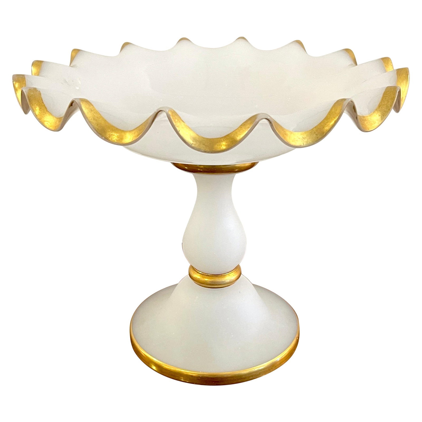 19th Century French High Victorian Gilt White Opaline Compote Tazza: 19th Century French High Victorian Gilt White Opaline Compote Tazza This exquisite 19th Century French gilt white opaline compote/tazza showcases the elegance of High Victorian style. Crafted in the 1