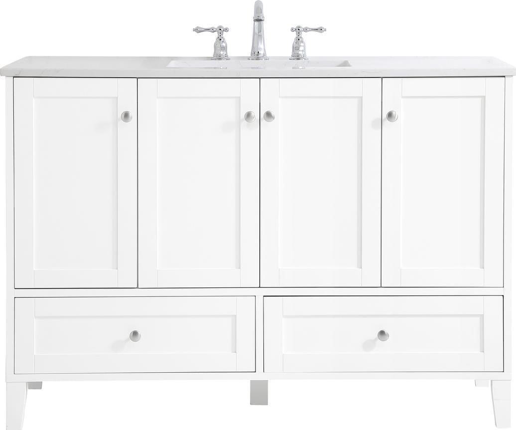 Elegant Lighting 48 Inch White Bathroom Vanity with Brushed Nickel Finish: Elegant Lighting 48 Inch White Bathroom Vanity with Brushed Nickel Finish Introducing the Elegant 48" White Vanity, a stunning addition to any bathroom or dressing area, crafted in a charming antique 