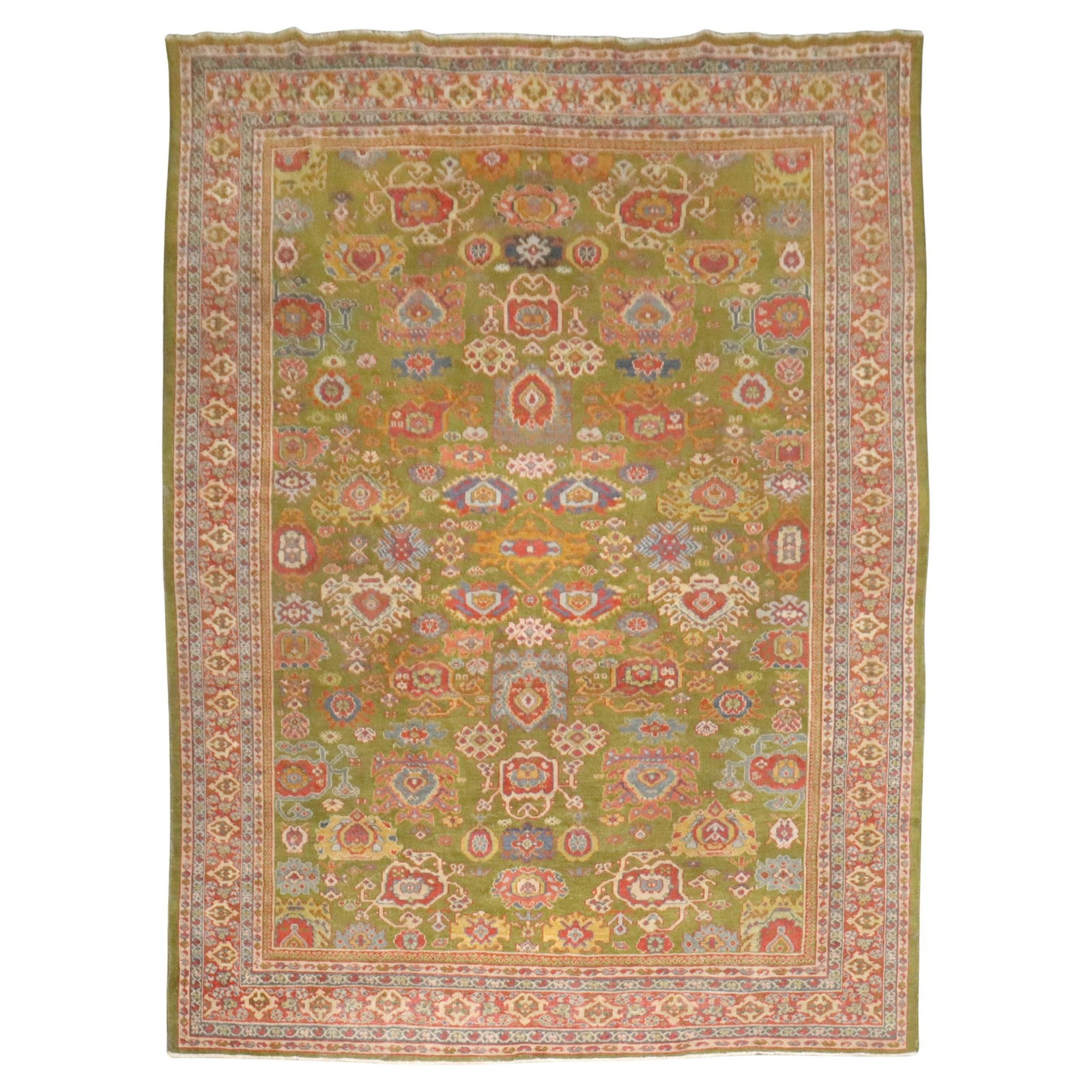 Zabihi Collection Late 19th Century Green Wool Sultanabad Rug: Zabihi Collection Late 19th Century Green Wool Sultanabad Rug Presenting a stunning late 19th Century Green Sultanabad Rug from the Zabihi Collection. This exceptional piece measures 98 in (248.92 cm)