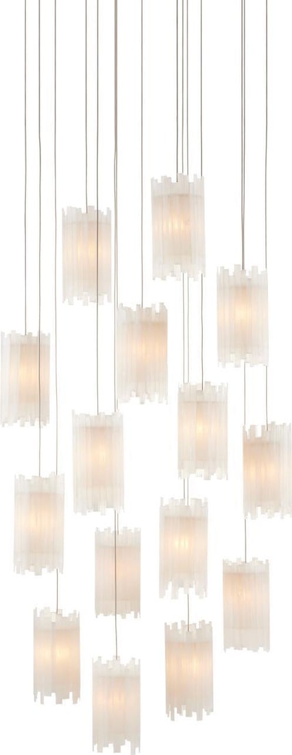 Currey Escenia 15-Light Pendant Crystal Lighting Fixture: Currey Escenia 15-Light Pendant Crystal Lighting Fixture Illuminate your space with the Escenia 15-Light Pendant, a stunning blend of contemporary style and crystal elegance. This multi-drop pendant f