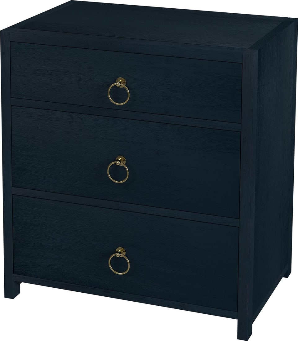 Modern Butler Navy Blue Nightstand Acacia Wood Rectangular Design (1 of 6)