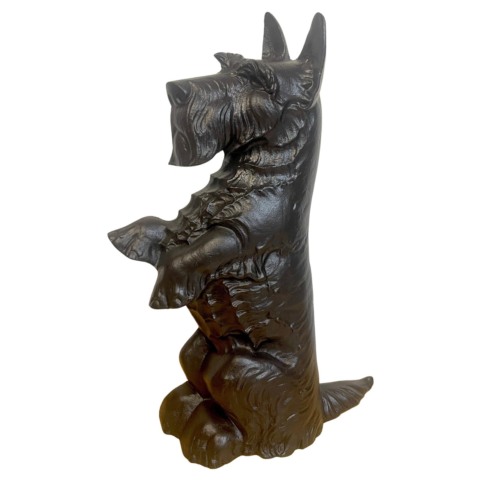 Charming Iron Scottish Terrier Doorstop 16.5 In Tall: Charming Iron Scottish Terrier Doorstop 16.5 In Tall This striking Tall Standing Black Scottish Terrier Doorstop captures the essence of this beloved breed with its realistic design. Standing on its h