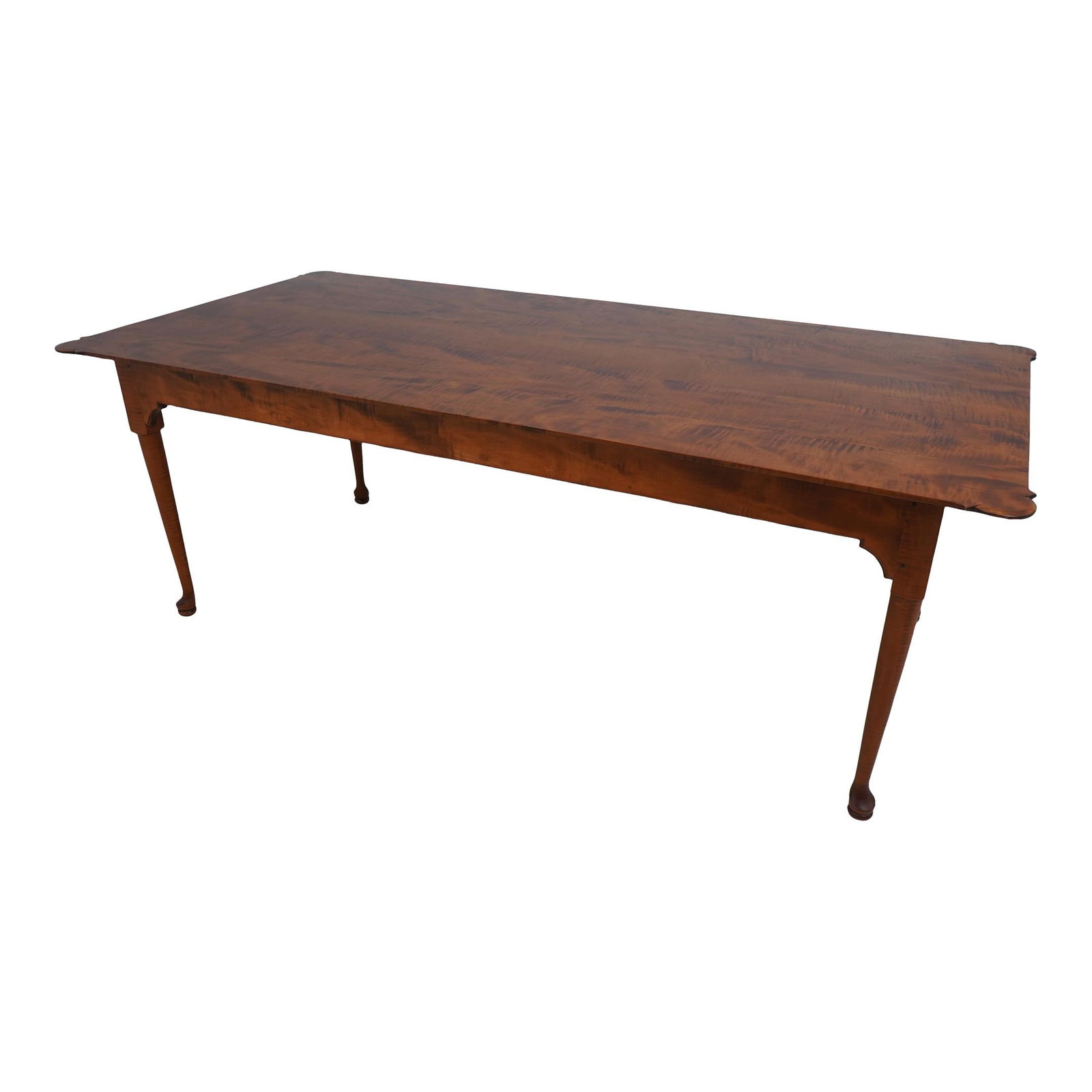 Elegant Tiger Maple Scalloped Dining Table 42.5 x 84 Brown: Elegant Tiger Maple Scalloped Dining Table 42.5 x 84 Brown This exquisite Tiger Maple Scalloped Top Dining Room Table features high-quality construction and a unique scalloped corner design. Crafted f