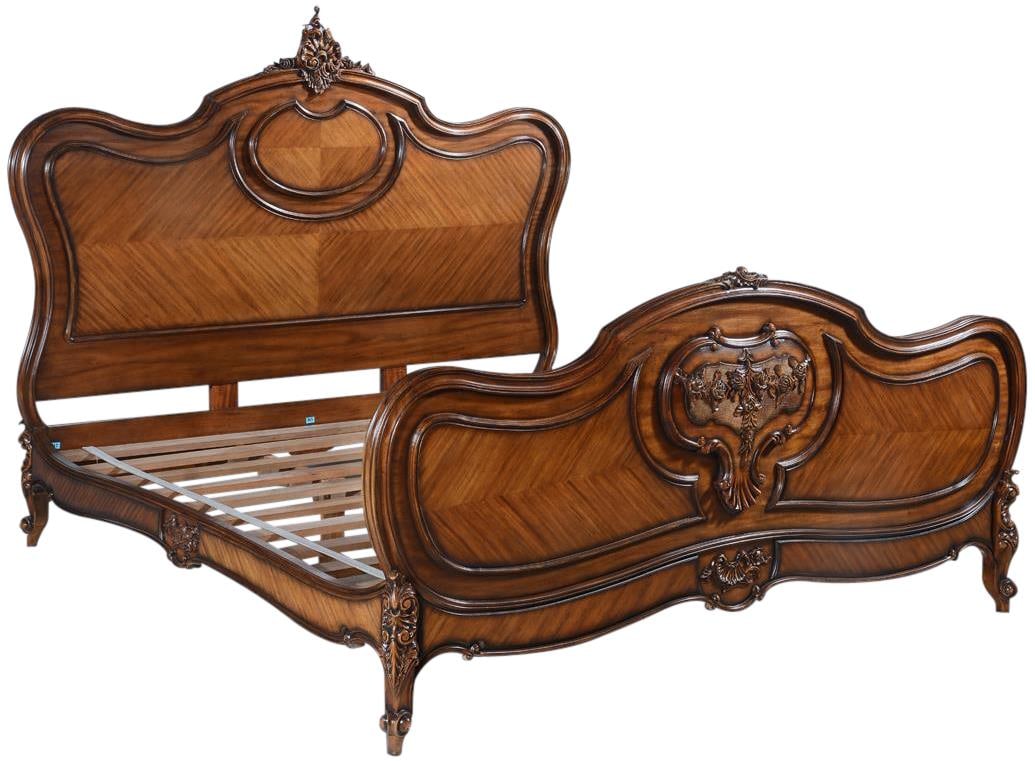 Hand-Carved Louis XV Rococo King Bed Traditional Mahogany: Hand-Carved Louis XV Rococo King Bed Traditional Mahogany This exquisite hand-carved Louis XV Rococo style king bed showcases a stunning design that reflects the elegance of vintage furniture. Crafted