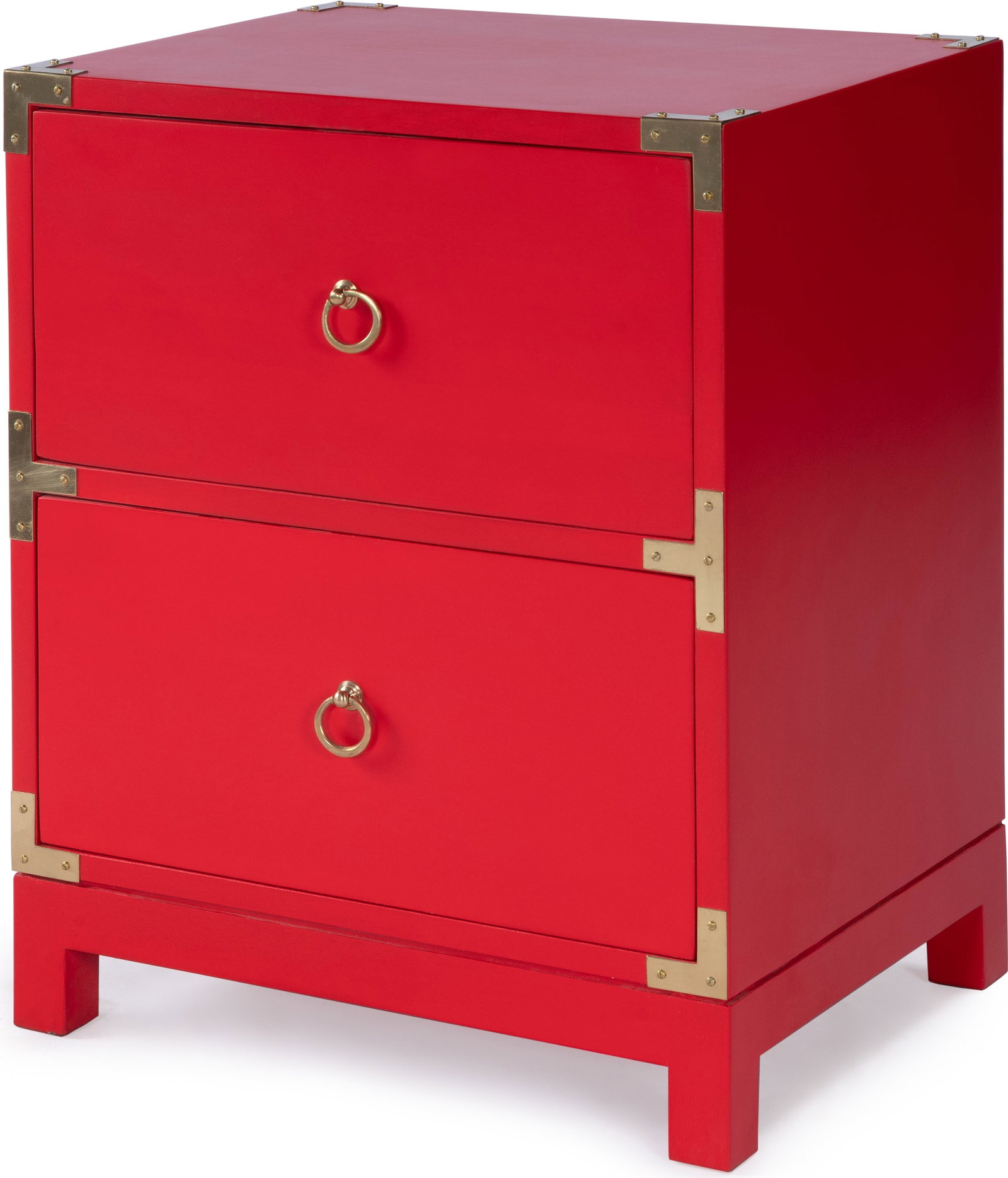 Butler Campaign Style Red Chest of Drawers Ardennes Collection: Butler Campaign Style Red Chest of Drawers Ardennes Collection Enhance your space with this Bold Red Campaign-Inspired Chairside Chest, an exquisite blend of vintage charm and modern functionality. Cr