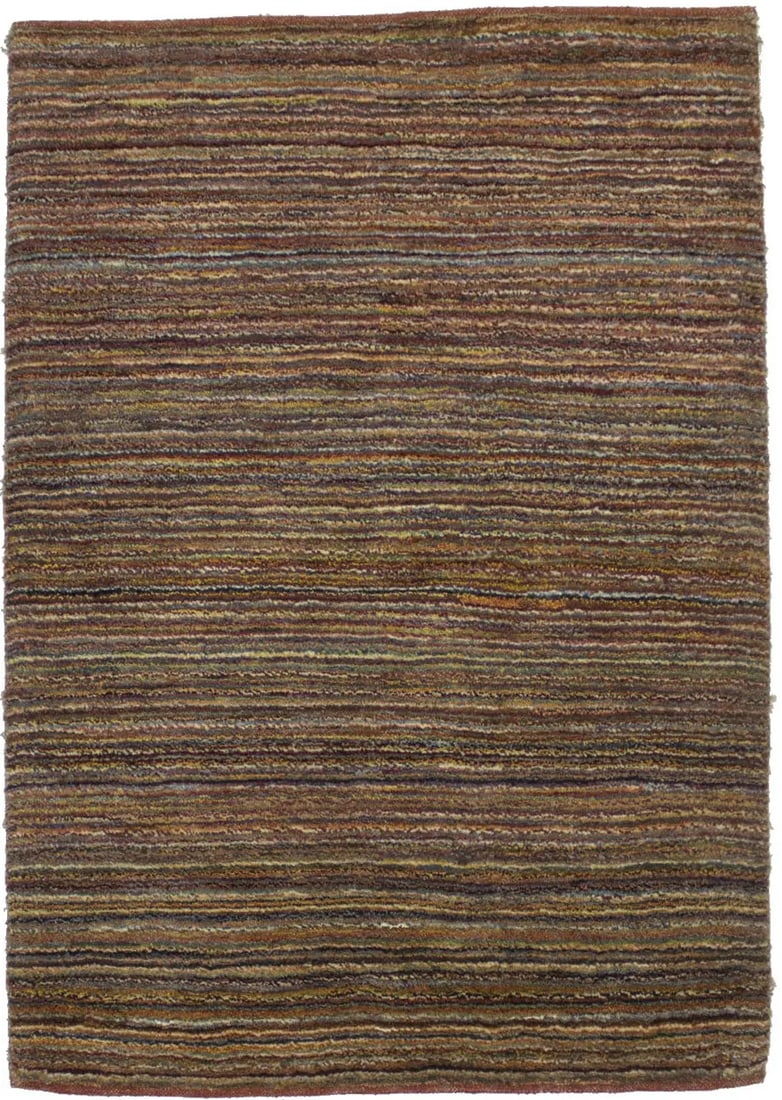 Hand-Knotted Wool Area Rug Multicolored Modern Stripes 2'9 x 3'11: Hand-Knotted Wool Area Rug Multicolored Modern Stripes 2'9 x 3'11 This modern Gabbeh area rug features a hand-knotted construction with a multicolored striped design, making it an ideal decorative pie