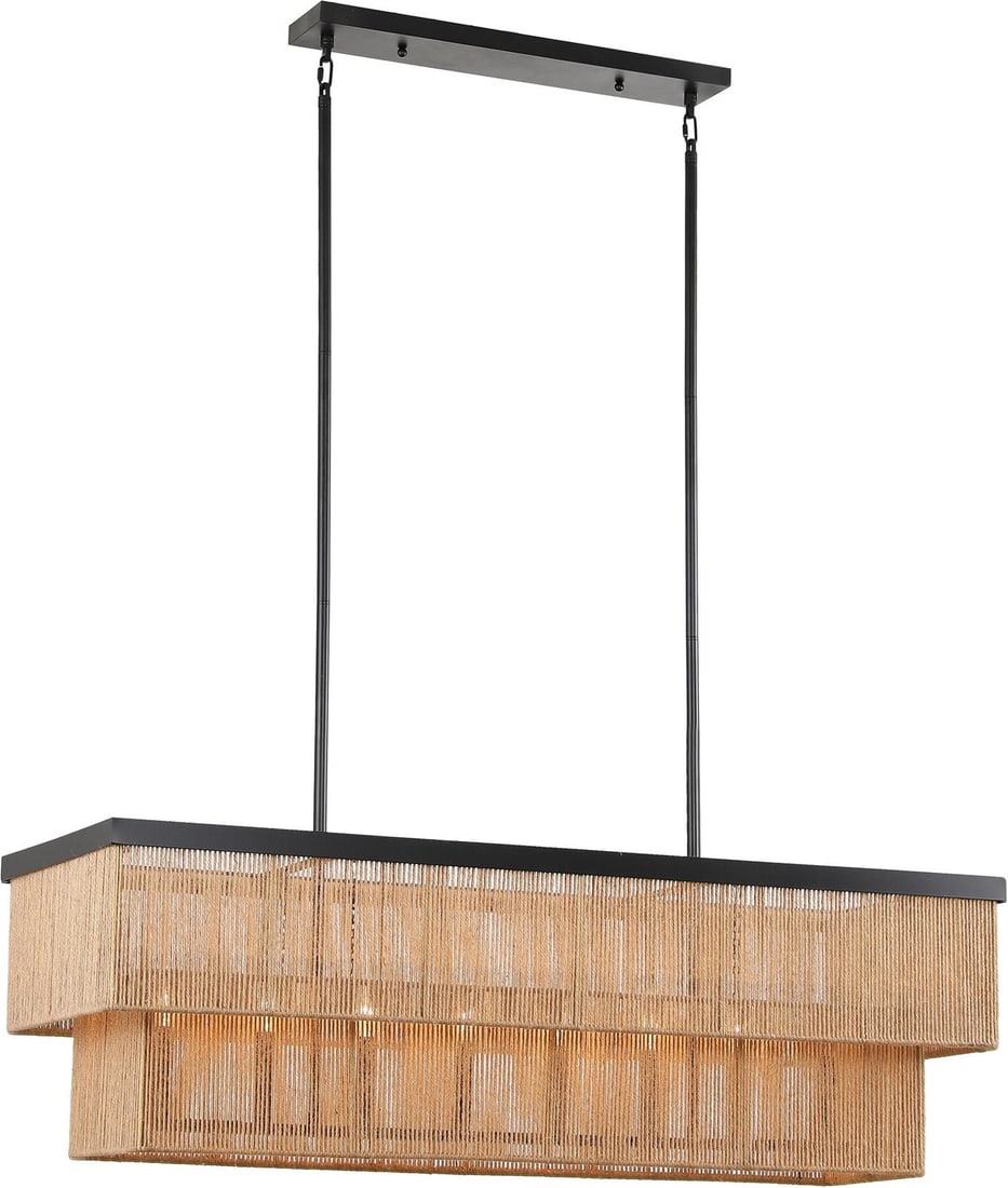 Terracotta Whitsunday Adjustable Matte Black Abaca Chandelier 20H-130H: Terracotta Whitsunday Adjustable Matte Black Abaca Chandelier 20H-130H Illuminate your space with the elegant Adjustable Abaca Chandelier, designed in a chic matte black finish. This stunning two-tier