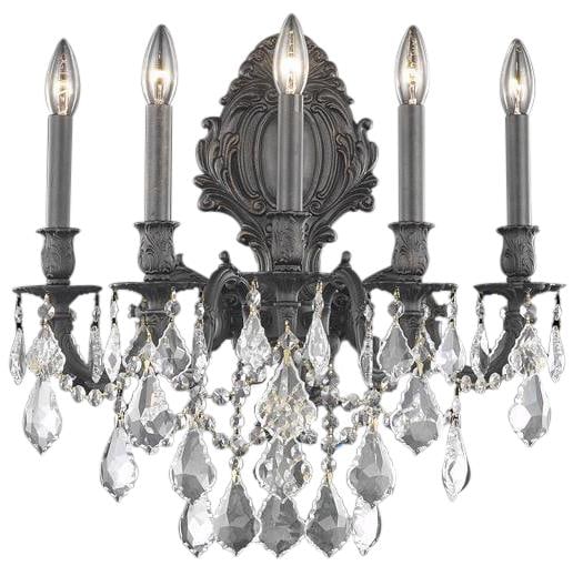Rococo Style Elegant Wall Sconce 5 Bulbs Royal-Cut Crystal Dark Bronze: Rococo Style Elegant Wall Sconce 5 Bulbs Royal-Cut Crystal Dark Bronze Illuminate your space with this Elegant Bronze Sconce featuring a stunning leafy crown design. Crafted in a vintage style, this m