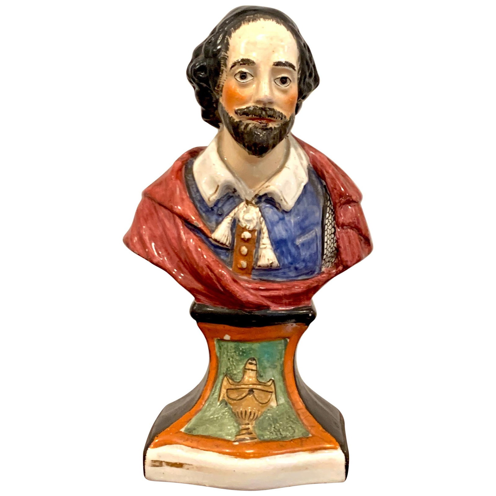Victorian Hand-Painted Pottery Bust of William Shakespeare: Victorian Hand-Painted Pottery Bust of William Shakespeare This exquisite 19th Century Portrait Bust of William Shakespeare stands as a vivid tribute to the iconic English playwright, poet, and actor.
