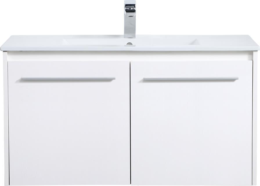 Elegant Lighting 36 Inch White Floating Bathroom Vanity: Elegant Lighting 36 Inch White Floating Bathroom Vanity Enhance your bathroom with this Timeless 36" White Floating Bathroom Vanity. This modern floating vanity features a sleek brushed nickel finish 